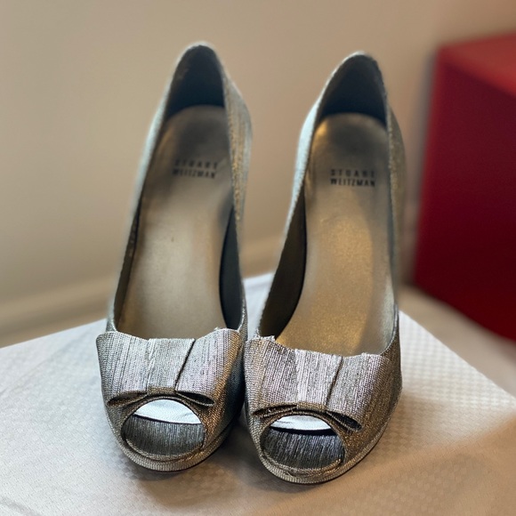 Stuart Weitzman Silver peep toe heels - Picture 1 of 4